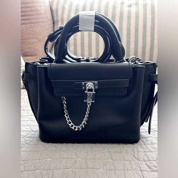 NWT Michael Kors Hamilton Legacy Small Leather Belted Satchel Black - Picture 7 of 11